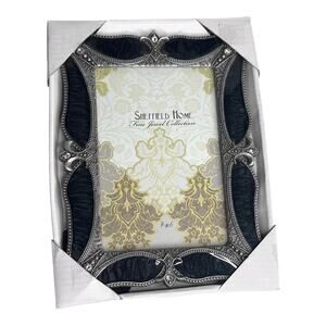 Sheffield Home Photo Picture Frame Fleur de Lis Black Enamel Jeweled 4x6 New Box